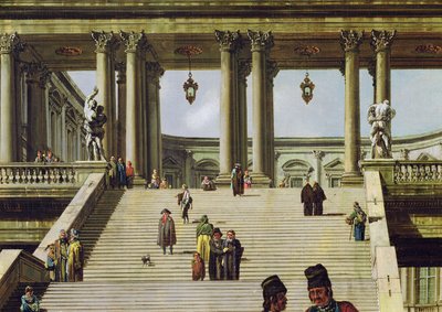 Paisaje Ideal con Escaleras de Palacio, 1762 (detalle) de Bernardo Bellotto